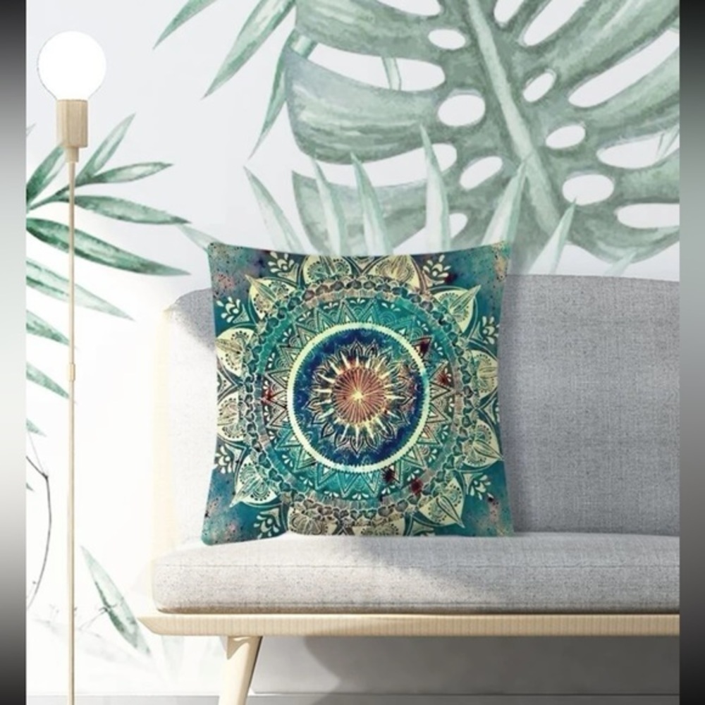 Floral Mandala Print Square Pillow Cover Set of 2